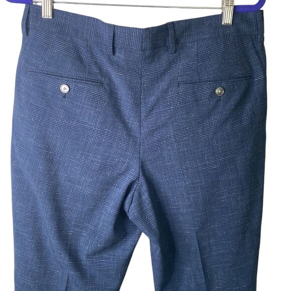Hugo Boss New! Virgin Wool Linen Blend Plaid Pleated Trouser Dress Pant Stretch - Picture 7 of 16